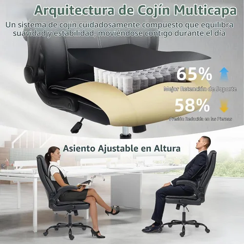 Vista 4 de Silla de oficina – Silla ejecutiva de cuero de escritorio de oficina con respaldo alto con función de balanceo – Ergonómica, transpirable, cómoda