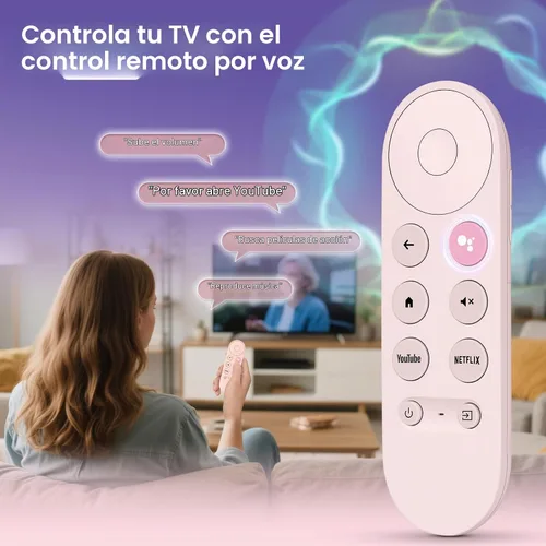 Vista 5 de Sustitución por voz para mando a distancia de Google Chromecast, para control remoto de Google TV y transmisor de Google TV (Rosa)