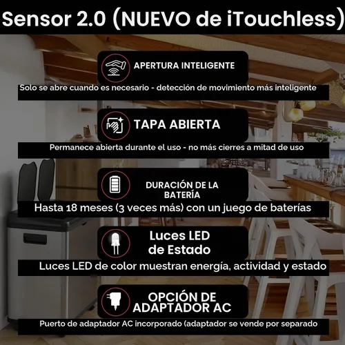 Vista 3 de iTouchless Bote de basura de cocina con sensor 2.0 de 16 galones, con doble compartimiento, con ruedas, de acero inoxidable, automático, de 8