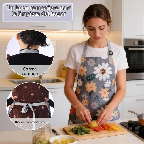 Vista 3 de 3 Pack Floral Apron for Women with Pockets, Adjustable Aprons for Women for Kitchen Cooking