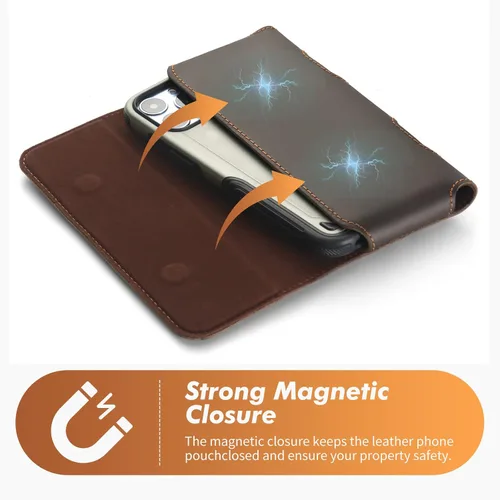 Vista 4 de BECPLT Funda de cuero genuino para teléfono con clip para cinturón para iPhone 13/12/8/7/6/SE 2022/2020 Galaxy S10e/S7/S6/S5/J3 - Marrón oscuro