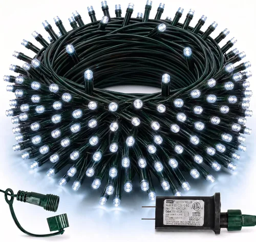 Vista 29 de TW SHINE Luces de Navidad verdes, 200 luces LED de Navidad para exteriores de 66 pies enchufables con 8 modos, cable verde impermeable, luz del día