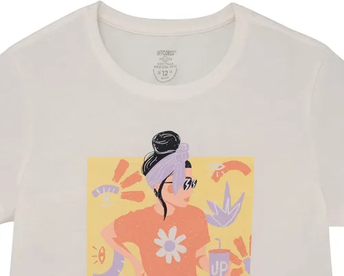 Vista 3 de OFFCORSS Camiseta de manga corta para niñas con estampado de algodón Niña