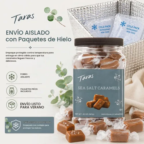 Vista 3 de Taras Caramelos gourmet de sal marina Caramelos totalmente naturales Cremosos y envueltos individualmente con mantequilla real (20 onzas)