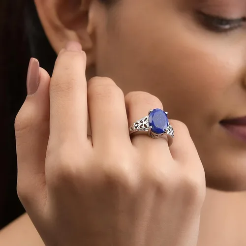 Vista 5 de Compra LC - Anillo de lapislázuli azul calado celta vintage para mujer, acero inoxidable, Metal, Lapislázuli
