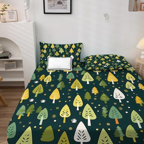 Vista 2 de Forest Sheets - Juego de sábanas y fundas de almohada, tamaño individual, diseño de pino, 3 piezas, sábana bajera ajustable de microfibra suave