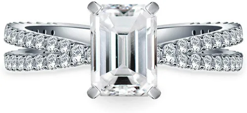 Vista 2 de RINGJEWEL Anillo de compromiso chapado en plata de moissanita blanca con corte esmeralda para mujer