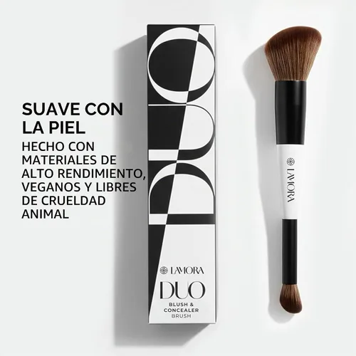 Vista 12 de Lamora - Brocha de maquillaje de doble extremo, rubor + corrector, cepillo facial en ángulo doble Negro (Duo Blush)