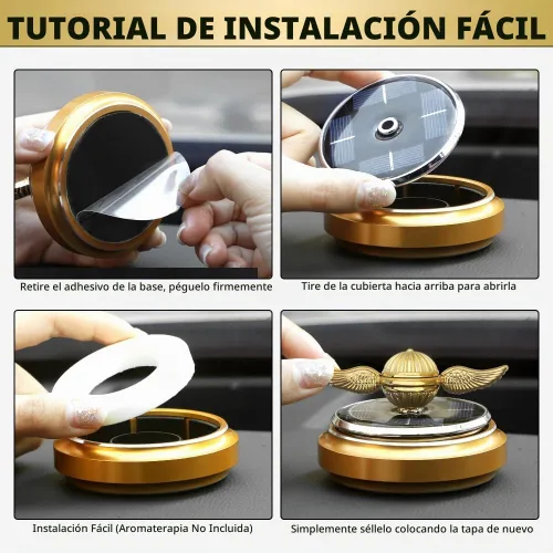 Vista 5 de Spinner Fidget Dorado de Energía Solar, Ambientador de Aire para Coche, Decoración de Salpicadero Alimentado por la Luz Solar, Kit de Ciencia Oro