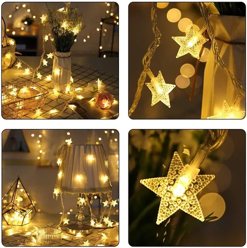 Vista 3 de Merdeco - Guirnalda de luces de estrella, 10 pies, 9.8 ft, 20 luces LED enchufables, luces de hadas blancas cálidas para cumpleaños, Navidad, boda