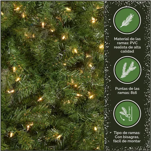 Vista 7 de National Tree Company Árbol de Navidad artificial de abeto de North Valley preiluminado de 6.5 pies, 450 luces transparentes, 816 puntas, incluye