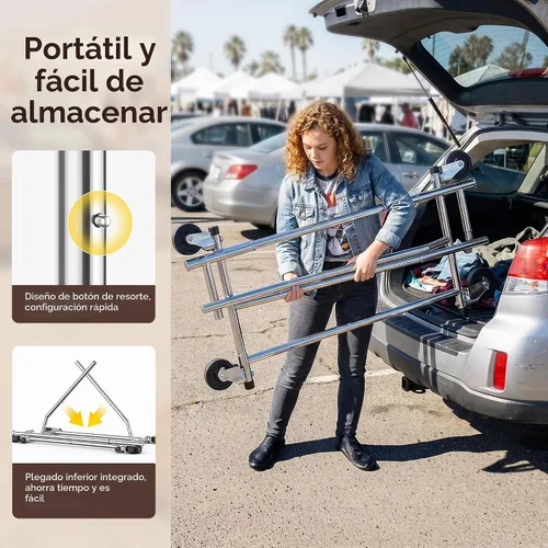 Vista 7 de HOKEEPER Perchero para ropa, percheros enrollables para colgar ropa, perchero portátil con ruedas bloqueables, perchero de ropa resistente de uso