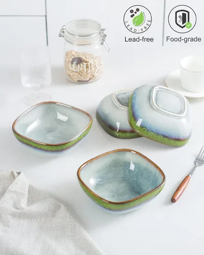 Vista 4 de HENXFEN LEAD Cuencos de cerámica para cereales, cuencos cuadrados de 22 onzas para guarniciones, aperitivos, ensalada, avena, sopa, cuencos
