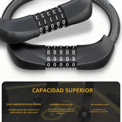 Vista 3 de Candado para Scooter Eléctrico, Candado para Bicicleta, Candado de Cable con Combinación de 5 Dígitos, Dobles Candados de Cable Antirrobo de 41