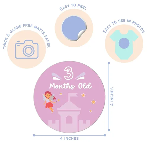 Vista 6 de RubyRoo Baby Calcomanías de hitos – Calcomanías mensuales para niña – Paquete de 28 – Incluye 12 hitos mensuales, 1er año y primeras vacaciones