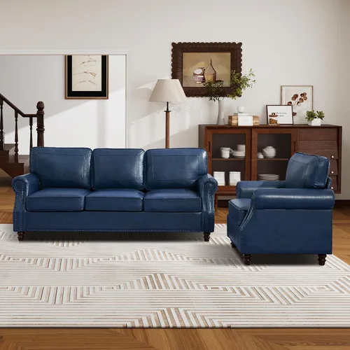 Vista 17 de WILLOVE Sofás de Cuero Sintético de 79'' para Sala de Estar, Sofás Modernos de Mediados de Siglo con Brazos Curvos y Ribete de Tachuelas