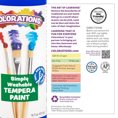 Vista 6 de Colorations WSTAP Pintura de témpera lavable, 16 onzas líquidas, verde manzana, no tóxica, vibrante, atrevida, pintura para niños, manualidades