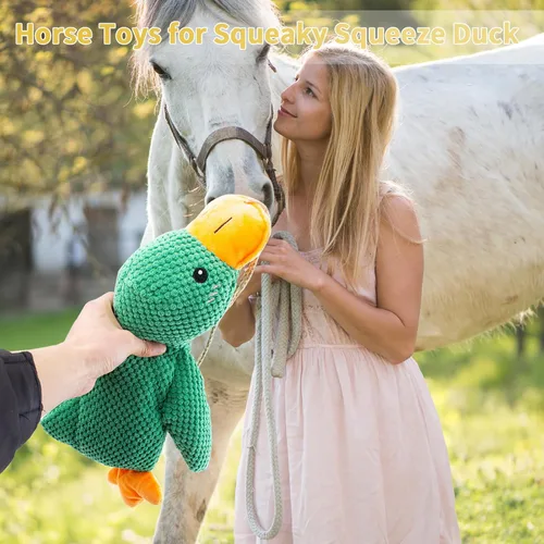 Vista 4 de Horse Toys Squeaky Squeeze Plush Duck, juguete interactivo de pato chirriante para caballos para jugar, juguetes de enriquecimiento de felpa