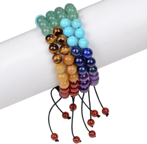 Vista 2 de AD Beads Natural Healing Power - Pulsera de macramé ajustable unisex con cuentas redondas de cristal de 7 chakras, 0.315 in