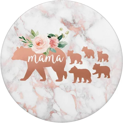 Vista 3 de Mama Bear Five Cubs Blush Pink Marble Watercolor Floral - PopSockets Grip and Stand for Phones and Tablets
