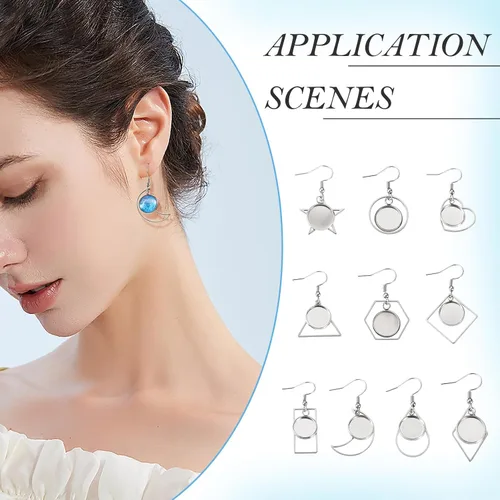 Vista 2 de FASHEWELRY 20 piezas bandejas de bisel de acero inoxidable para aretes geométricos configuración de bisel en blanco corazón luna redondos aretes