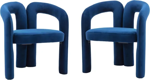 Vista 10 de Modern Barrel - Juego de 2 sillas de comedor tapizadas de terciopelo con brazos, cómodas sillas de tocador de maquillaje, silla auxiliar cómoda