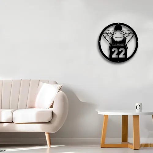 Vista 5 de Letrero de metal personalizado para jugador de baloncesto con luz LED, nombre y número personalizados, arte de pared de baloncesto, decoración