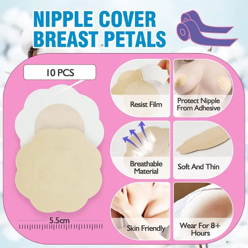 Vista 4 de OK TAPE Breast Lift Tape, Boob Tape for Large Breasts Lift A-G Cup, Invisible bra with 5 Pairs Nipple Cover Set, 3" x 16.4ft