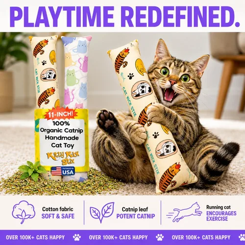 Vista 8 de Kitty Kick Stix Juego de 2 (11 pulgadas) – Juguete duradero para gatos – Pateador de hierba gatera para gatos y gatitos – Juguetes interactivos