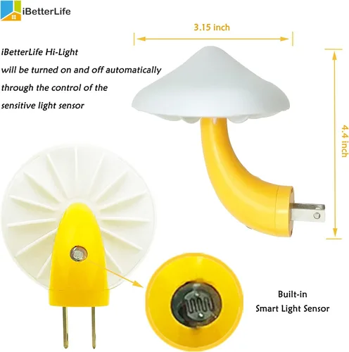 Vista 4 de Luces nocturnas LED con sensor en forma de hongo - 2 unidades, enchufe de pared con 7 colores cambiantes, lámpara mini de ensueño, luz nocturna