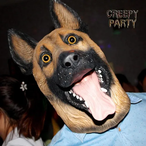 Vista 2 de CreepyParty - Máscara de cabeza de perro para fiesta de Halloween, máscaras de disfraz de perro, máscara de disfraz de perro tímido, máscara