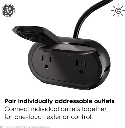 Vista 3 de GE Cync - Enchufe inteligente, enchufe Bluetooth para exteriores y Wi-Fi, enchufe resistente a la intemperie, funciona con Alexa y Google, negro