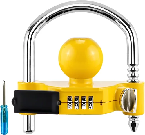 Vista 8 de Cenipar Cerradura de enganche de remolque universal con cerradura de combinación, acoplador de bola de remolque de acero resistente, se adapta a