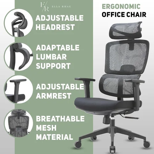 Vista 4 de Silla de escritorio ejecutiva de malla prémium para oficina en casa, con lumbar ergonómico, color negro