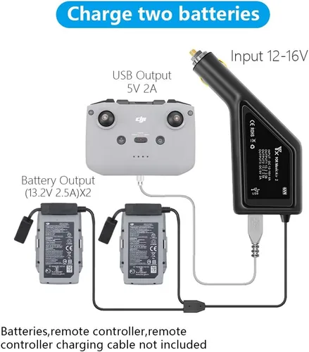Vista 3 de Cargador de batería para coche para DJI Air 2S, Mavic Air 2 y control remoto, 3 en 1 (1 USB + 2 x batería) 12 voltios multi accesorios