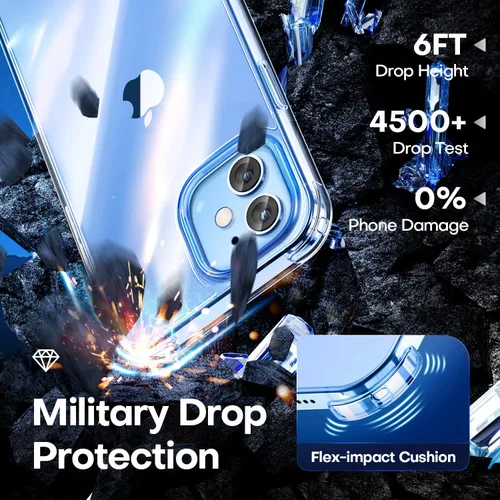 Vista 3 de CANSHN - Funda transparente compatible con iPhone 12/iPhone 12 Pro [Protección contra caídas de grado militar] No amarillea, funda protectora a