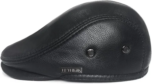 Vista 2 de LETHMIK Sombrero Plano de taxista en Piel Auténtica clásico Newsboy Cap Ivy de conducir