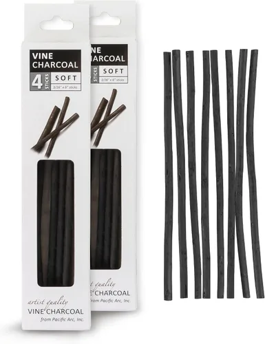 Vista 16 de Pacific Arc Artist Vine Charcoal - 4 palitos de carbón suave, negro para dibujar, dibujar y dibujar