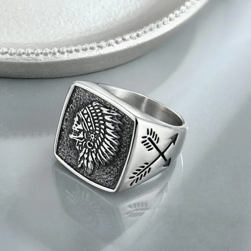 Vista 5 de Fahonie Indians Totem - Anillo punk de acero inoxidable 316L para hombre