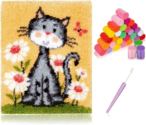 Vista 8 de kingsea Kits de ganchos de pestillo para adultos, kits de ganchos de alfombra impresa en color para adolescentes, manualidades de aguja para Oso