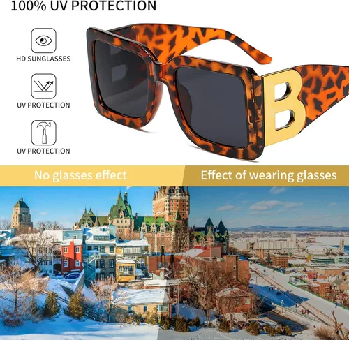 Vista 4 de QYVEWY 3 pares de lentes de sol cuadrados de gran tamaño para mujeres y hombres, de moda, con montura B gruesa, con protección UV400