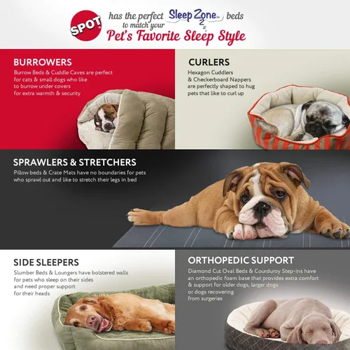 Vista 7 de SPOT Sleep Zone - Cama pequeña para mascotas, de pared alta, reversible, para gatos de interior y perros pequeños, gamuza sintética duradera
