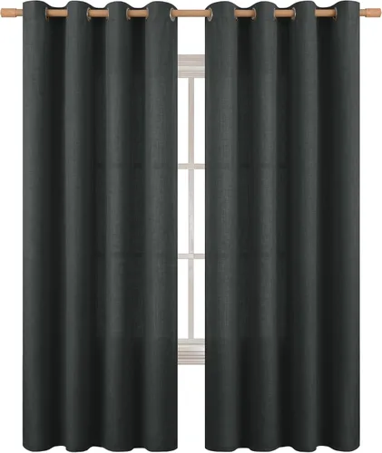 Vista 313 de BGment Cortinas de Lino Beige de 63 Pulgadas de Largo 2 Paneles - Tratamientos para Ventanas con Textura de Arpillera Filtrantes de Luz Cortinas B