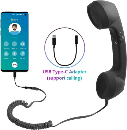 Vista 4 de Retro Phone Handset, Vintage Telephone Handset, Built in HD Speaker & Microphone Vintage Telephone Receiver Plug Play with 3.5mm USB C for Black