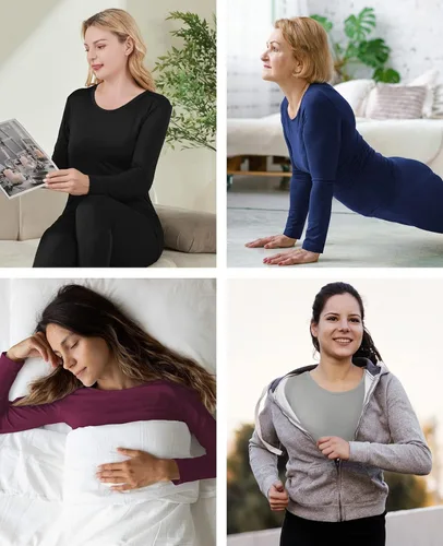 Vista 5 de MRIGNT Paquete de 2 ropa interior térmica para mujer, ropa interior térmica, ultra suave, pantalones largos para mujer con forro polar en la parte
