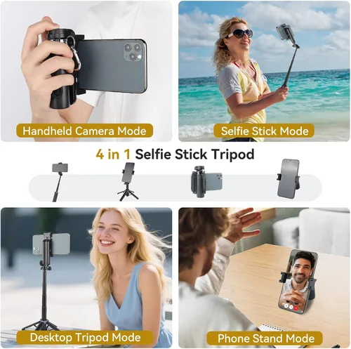 Vista 7 de UTEBIT Palo selfie de 18 pulgadas con control remoto inalámbrico, palo telescópico selfie extensible con control remoto Bluetooth, trípodes