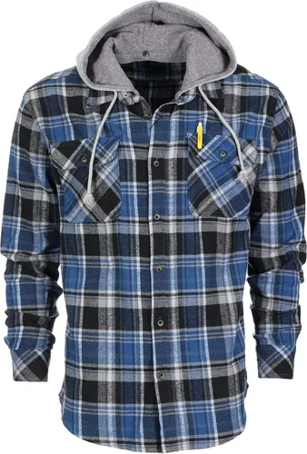 Vista 42 de Gioberti Camisa de franela a cuadros de algodón 100% para hombre con capucha extraíble y botones 100 – negro/azul real/gris.