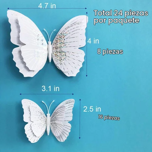 Vista 6 de 24 calcomanías de mariposa con goma de mascar de esponja e imanes, calcomanías de pared de mariposa extraíbles de cristal blanco para decoración