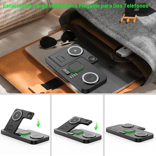 Vista 7 de Estación de carga inalámbrica de teléfono doble para dispositivos Apple, estación de carga magnética para iPhone con interruptor automático de luz