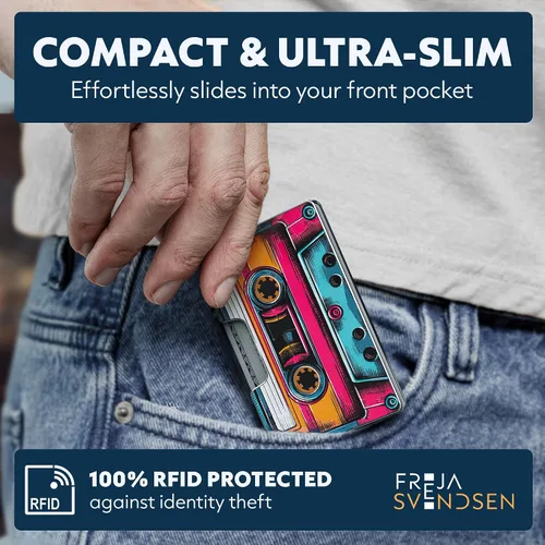Vista 87 de Cartera de aluminio impresa 2.5D para hombres: clip delgado para dinero y tarjetero con barniz selectivo táctil. Bloqueo RFID mejorado, compacto